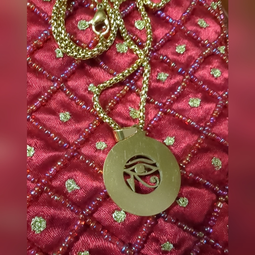 Mythological Egyptian Pendant Necklace-Gold Color Metal Evil Eye Unisex Jewelry - Picture 6 of 10